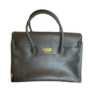 Etro Dark Green Leather Laptop Bag